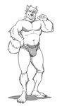 anthro biceps black_nose bulge claws clothed clothing cute_fangs fangs fur fur_tuft furgonomics gesture hand_gesture hand_on_hip male muscular muscular_anthro muscular_male navel neck_tuft pecs pointing pointing_at_self pose solo standing teeth tuft underwear underwear_only analon_(artist) wolfalon_(analon) canid canine canis mammal wolf monochrome