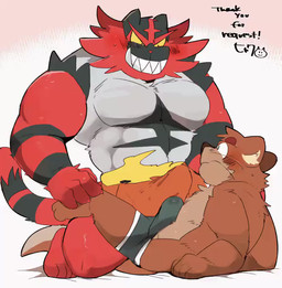 4_toes abs anthro bed_sheet bedding black_body black_clothing black_fur black_underwear blinking blue_eyes blush blush_lines bodily_fluids boxers_(clothing) boxers_only brown_body brown_fur brown_nose bulge clothed clothing duo erection erection_under_clothing eyebrows feet fur genital_fluids inner_ear_fluff male male/male muscular muscular_anthro muscular_male orange_clothing orange_underwear precum precum_through_clothing precum_through_underwear red_body red_eyebrows red_eyes red_fur red_nose sharp_teeth simple_background size_difference smile sweat sweatdrop tan_inner_ear_fluff teeth text throbbing throbbing_bulge toes topless tuft underwear underwear_only wet wet_clothing wet_underwear whiskers white_background white_body white_fur white_sclera yellow_sclera hyaku_(artist) nintendo pokemon atmac_(character) felid feline generation_7_pokemon incineroar mammal mustelid otter pokemon_(species) river_otter 2021 2d_animation animated animated_webp digital_drawing_(artwork) digital_media_(artwork) english_text frame_by_frame loop
