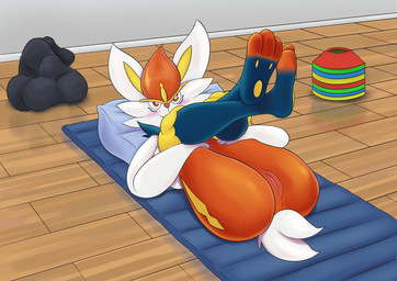 anthro big_butt blush butt exercise female fur genitals gym hair looking_at_viewer lying mattress naked_yoga nude pillow presenting presenting_hindquarters smile solo stretching thick_thighs vulva white_body white_fur wide_hips yoga smeargle20 nintendo pokemon cinderace generation_8_pokemon lagomorph mammal pokemon_(species) 2019 absurd_res digital_drawing_(artwork) digital_media_(artwork) hi_res