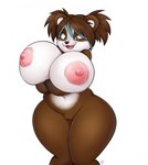 anthro arm_under_breasts bear big_breasts blizzard_entertainment breasts brown_body brown_fur brown_hair digital_media_(artwork) female fur genitals giant_panda green_eyes hair hi_res highlights_(coloring) huge_breasts knock-kneed mammal nipples nude open_mouth pandaren pigtails pussy shaded simple_background smile solo standing villmix warcraft white_background wide_hips