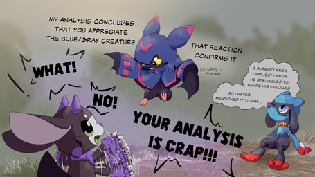 anthro black_body black_fur blue_body blue_fur cloak clothing cowl flapping fur group humor male male/male text trio wings yellow_eyes rioni bandai_namco digimon nintendo pokemon chiropmon digimon_(species) generation_4_pokemon pokemon_(species) riolu 16:9 4k absurd_res english_text hi_res widescreen
