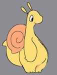 ambiguous_gender antennae_(anatomy) anthro biped featureless_chest featureless_crotch gastropod_shell grey_background mollusk_shell mouth_closed nude overweight overweight_ambiguous overweight_anthro pear-shaped_figure shell side_view simple_background solo standing tail wide_hips yellow_body cutebeeby gastropod mollusk snail hi_res