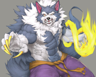 abs action_pose angry anthro attack belt biceps big_muscles biped black_nose blue_body blue_fur bottomwear claws clenched_teeth clothed clothing fangs fighting_pose fire fur grey_background long_claws looking_at_viewer male multicolored_body multicolored_fur muscular muscular_anthro muscular_male orange_eyes pants pecs pose sharp_teeth simple_background solo standing teeth topless two_tone_body two_tone_fur vein white_body white_fur yellow_claws captainjohkid capcom darkstalkers mythology jon_talbain canid canine canis mammal mythological_canine mythological_creature werecanid werecanine werecreature werewolf wolf 2016 5:4 digital_media_(artwork) hi_res