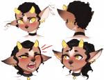 anthro blush bridge_piercing choker ear_piercing ear_ring facial_piercing female hissing jewelry necklace nose_piercing piercing ring_piercing solo yellow_eyes conditional_dnp pudgeruffian kody_(pudgeruffian) bovid caprine cervine deer goat mammal absurd_res hi_res