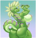 anthro areola big_breasts big_butt breasts butt claws female green_body green_hair green_skin hair huge_breasts nipples non-mammal_breasts non-mammal_nipples nude purple_body purple_eyes purple_skin solo standing tail thick_thighs splashyu valerie_(iggymaid) iguana iguanid lizard reptile scalie 2016 hi_res