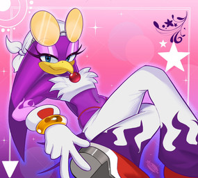 5_fingers anthro beak biped blue_eyes bottomwear bracelet breasts clothed clothing crop_top eyelashes female fingers footwear gloves handwear headgear headkerchief headwear jewelry kerchief midriff navel navel_piercing necklace non-mammal_breasts non-mammal_navel pants piercing plantigrade purple_body shirt shoes small_breasts solo thong_straps topwear shadsonline sega sonic_riders sonic_the_hedgehog_(series) wave_the_swallow avian bird hirundinid oscine passerine swallow_(bird) 2025 full-length_portrait hi_res portrait shaded