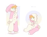 anthro biped clothed clothing fully_clothed fur green_eyes kigurumi looking_at_viewer multicolored_body multicolored_fur multiple_poses onesie pose sitting smile solo standing two_tone_body two_tone_fur white_body white_fur yellow_body yellow_fur rolo_stuff rolo_(rolo_stuff) domestic_cat felid feline felis mammal digital_drawing_(artwork) digital_media_(artwork)