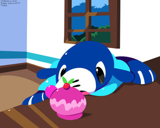 ambiguous_gender black_eyes blue_body feral food markings open_mouth poke_puff solo tongue whisker_markings sleepy_sealion nintendo pokemon generation_7_pokemon pokemon_(species) popplio 2025 5:4 absurd_res dated hi_res signature