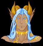 4_ears 4_horns ambiguous_gender arm_tattoo blue_eyes blue_hair blue_sclera cheek_piercing curved_horn ear_piercing ear_ring empty_eyes eyebrow_piercing facial_piercing facial_tattoo furgonomics furry-specific_piercing gold_(metal) gold_jewelry hair horn horn_piercing humanoid_pointy_ears jewelry lip_piercing lip_ring long_hair looking_at_viewer multi_ear multi_horn neck_tattoo nose_piercing nose_ring not_furry piercing pointy_ears ring_piercing shoulder_tattoo simple_background solo tan_body tan_skin tattoo transparent_background yellow_horn konani mord demon humanoid 2016 alpha_channel digital_media_(artwork) headshot_portrait portrait