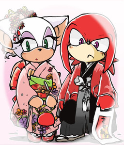 accessory anthro asian_clothing big_eyes big_head black_nose blush clothed clothing dreadlocks duo east_asian_clothing eyelashes eyeshadow female flower flower_in_hair footwear front_view frown fully_clothed fur green_eyes hair hair_accessory holding_object japanese_clothing kimono legwear makeup male plant purple_eyes purple_eyeshadow purse red_body red_fur red_hair sandals shoes short_hair socks standing tan_body tan_skin toony white_body white_fur white_hair urahyu sega sonic_the_hedgehog_(series) knuckles_the_echidna rouge_the_bat bat echidna mammal monotreme digital_media_(artwork)