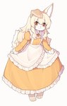 4_toes anthro barefoot blush claws clothing curtsey feet female female_anthro flat_chested floppy_ears fur hair kemono long_hair looking_at_viewer maid_uniform simple_background solo tail toe_claws toes uniform white_background devil-vox canid canine canis domestic_dog mammal 2025 absurd_res digital_media_(artwork) full-length_portrait hi_res portrait