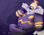 balls belly big_hands bodily_fluids foreskin genital_fluids genitals male open_mouth overweight penis precum slightly_chubby solo oreocakes nintendo pokemon cyclops dusknoir generation_4_pokemon ghost pokemon_(species) spirit