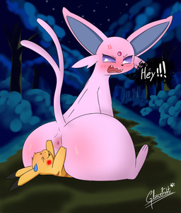ambiguous_gender annoyed anthro anus big_butt blush blush_lines bodily_fluids body_worship butt butt_crush butt_squish butt_worship duo forehead_gem forest forest_background forked_tail fur gem grabbing_both_cheeks hand_on_another's_butt hand_on_butt holding_butt looking_back lying nature nature_background night on_back open_mouth outside paws plant raised_tail sitting sitting_on_another size_difference smile spread_butt spreading squish sweat sweatdrop tail text tongue tongue_out tree tuft unusual_anatomy unusual_tail yellow_body yellow_fur glacefrostbite nintendo pokemon eeveelution espeon generation_1_pokemon generation_2_pokemon mammal pikachu pokemon_(species) rodent absurd_res hi_res