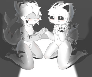 4_fingers 4_toes black_eyes black_sclera clasped_hands eyes_closed feet female fingers fur grey_body hair kneeling looking_at_viewer male male/female open_mouth scared shy tail toes white_body white_eyes white_fur papyruscafe changed_(video_game) squid_dog_(changed) tiger_shark_(changed) animal_humanoid aquatic aquatic_humanoid canid canine canis domestic_dog fish fish_humanoid humanoid mammal mammal_humanoid shark_humanoid absurd_res hi_res
