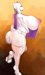 anthro areola armwear big_breasts biped breasts clothing female horn huge_breasts legwear nipple_outline on_one_leg solo standing thigh_highs white_armwear white_body white_clothing white_legwear white_thigh_highs runewoof undertale_(series) toriel boss_monster_(undertale) absurd_res hi_res