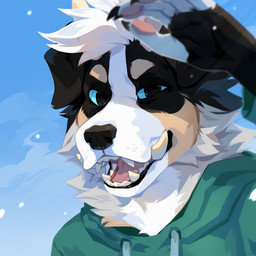 anthro black_claws black_nose blue_eyes cheek_tuft claws clothed clothing facial_tuft fangs finger_claws floppy_ears front_view fur glistening glistening_eyes green_clothing green_hoodie green_topwear grey_body grey_fur hair hoodie male neck_tuft open_mouth orange_body orange_fur pawpads pink_pawpads pink_tongue simple_background solo teeth tongue topwear tuft tusks unsigned white_body white_fur white_hair corzh77 canid canine canis domestic_dog mammal 1:1 absurd_res bust_portrait detailed hi_res icon portrait