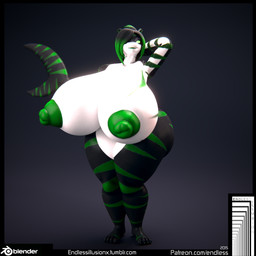 anthro big_breasts big_butt biped black_body black_hair black_skin breasts butt female gradient_background green_body green_eyes green_hair green_nipples green_skin hair huge_breasts huge_butt hyper hyper_breasts multicolored_body multicolored_hair multicolored_skin nipples non-mammal_breasts non-mammal_nipples nude simple_background solo standing text two_tone_hair white_body white_skin endless_(artist) noir_(jennifer) aquatic fish shark 1:1 2015 3d_(artwork) digital_media_(artwork) hi_res url watermark