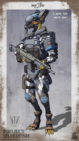 abstract_background anthro armor backpack body_armor border camo camo_clothing camo_print claws clothing digitigrade fingerless_gloves flashlight footwear furgonomic_footwear furgonomic_headwear furgonomics gas_mask gloves gun handwear headgear helmet holding_gun holding_object holding_ranged_weapon holding_rifle holding_weapon knee_pads logo male mask military_uniform pattern_clothing ranged_weapon rifle solo standing text uniform weapon yellow_body 419667 project_silverfish inheritor lizard reptile scalie 2025 absurd_res artist_logo english_text hi_res
