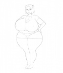 big_breasts breasts cleavage clothed clothing female hair looking_at_viewer obese obese_female overweight overweight_female simple_background skimpy solo white_background wide_hips ffuffle bear mammal black_and_white hi_res monochrome