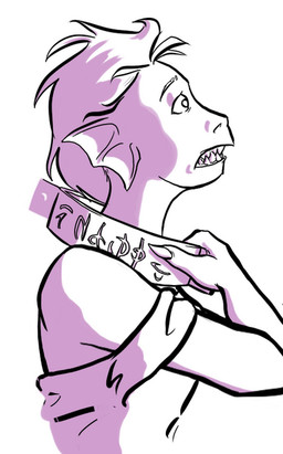 bound chain chained clothed clothing cuff_(restraint) ear_frill female frill_(anatomy) fully_clothed human_to_anthro membrane_(anatomy) membranous_frill mid_transformation restraints runes shackled_neck shackles sharp_teeth side_view simple_background snout solo species_transformation standing teeth transformation white_background halcy0n humanoid 2013 monochrome story story_in_description