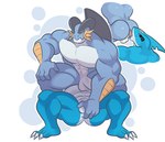 2023 3_toes 4_fingers abs absurd_res amphibian anal anthro anthro_rimming anthro_rimming_anthro anthrofied balls barazoku bayou_(fellamellow) belly biped black_eyes blue_arms blue_back blue_background blue_butt blue_face blue_feet blue_fin blue_fins blue_hands blue_legs butt claws countershade_belly countershade_butt countershade_face countershade_neck countershade_torso countershading digital_drawing_(artwork) digital_media_(artwork) duo fan_character featureless_chest feet fin fingers front_view generation_3_pokemon genitals geometric_background gills hand_on_penis hi_res humanoid_hands male male/male male_anthro male_rimming_male manly marine mouth_closed multicolored_body multicolored_butt muscular muscular_anthro muscular_arms muscular_legs muscular_male nintendo oral orange_gills orange_sclera pecs penis pokemon pokemon_(species) pokemorph pumpking_wolf rear_view red_eyes rimming rimming_male sex sharpedo simple_background swampert toes tongue two_tone_body two_tone_butt vein veiny_penis white_background white_belly white_body white_butt white_chest white_claws white_countershading white_face white_neck white_penis