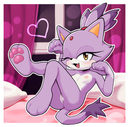 3_toes 5_fingers accessory amber_eyes anthro areola arms_bent bent_legs biped black_nose blush blush_lines blushing_at_viewer border bow_(feature) breasts butt cheek_tuft countershade_crotch countershade_face countershade_torso countershading cute_fangs exposure_variation eyelashes facial_tuft fangs feet female female_anthro fingers forehead_gem gem genitals hair hair_accessory hair_ring heart_symbol hindpaw humanoid_genitalia humanoid_hands humanoid_heel humanoid_vulva innie_vulva iris legs_up long_eyelashes looking_at_viewer multicolored_body nipples nude nude_anthro nude_female one_eye_closed open_mouth open_smile orange_inner_ear outline outside_border paw_pose pawpads paws pillow pink_areola pink_blush pink_nipples pink_pawpads plantigrade plantigrade_pawpads pose pupils purple_body purple_ears purple_hair purple_tail_tuft purple_tuft red_accessory red_gem red_hair_accessory slim slim_anthro slim_female small_breasts smile smiling_at_viewer solo tail tail_tuft teeth thick_thighs three-quarter_view toes tuft vulva white_body white_border white_breasts white_countershading white_outline white_sclera wink winking_at_viewer gaturo sega sonic_the_hedgehog_(series) blaze_the_cat domestic_cat felid feline felis mammal absurd_res full-length_portrait hi_res pinup portrait shaded