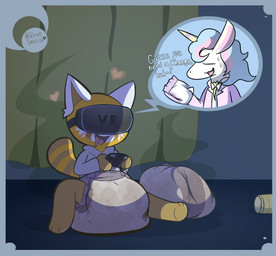 alcohol anthro beverage beverage_can big_diaper biped blush bodily_fluids clothed clothing cutaway dialogue diaper discarded_diaper drooling duo feces female heart_reaction hoodie horn huge_diaper male open_mouth pantsless pantsless_female saliva sitting sitting_on_ground soiled_diaper soiling stink_fumes text tongue tongue_out topwear unclean_diaper used_diaper virtual_reality vr_headset wearing_diaper dummydoodles aggretsuko mythology sanrio retsuko seiya_(aggretsuko) ailurid equid equine mammal mythological_creature mythological_equine red_panda unicorn english_text