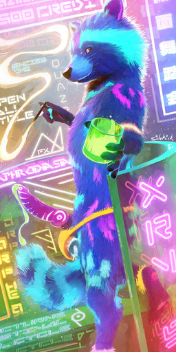 animal_genitalia animal_penis anthro balls bodily_fluids bodypaint brush canine_genitalia canine_penis clothed clothing container cum cup ejaculation erection feet fingers fur genital_fluids genitals hands-free holding_container holding_cup holding_object knot looking_at_viewer male mismatched_animal_penis mismatched_genitalia mismatched_penis neon_lights neon_sign paint paintbrush partially_clothed penis sign smile solo standing tail teeth thong thong_down thong_only toes topless topless_anthro topless_male underwear underwear_only sidekick guardians_of_the_galaxy marvel rocket_raccoon mammal procyonid raccoon absurd_res digital_media_(artwork) hi_res