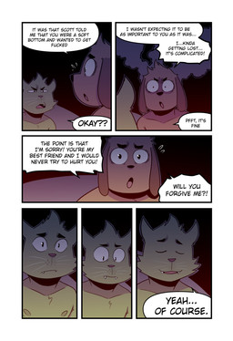 anthro apology asking_for_forgiveness brown_body brown_fur cute_fangs dialogue duo eyes_closed fangs floppy_ears forgiveness fur green_body green_fur long_ears male narrowed_eyes nervous nipples profanity relieved sad serious seven_frame_image smile speech_bubble teeth text upset whiskers wide_eyed t0l0k roy_(t0l0k) ted_(t0l0k) canid canine canis domestic_cat domestic_dog felid feline felis mammal comic english_text hi_res multiple_scenes