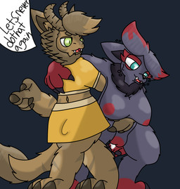 anthro areola big_breasts bodily_fluids breasts clothed clothing cum drunk duo female fur genital_fluids genitals hair horn male nipples nude penis red_areola red_nipples simple_background substance_intoxication tail tail_tuft tuft vulva orbical mythology nintendo pokemon dragon furred_dragon furred_scalie generation_5_pokemon mammal mythological_creature mythological_scalie nardoragon pokemon_(species) scalie zorua digital_media_(artwork) hi_res