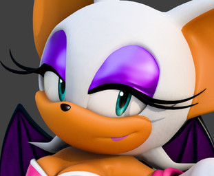 anthro big_breasts blue_eyes breasts cleavage clothed clothing eyeshadow female hair looking_at_viewer makeup purple_eyeshadow smile solo white_hair wings hunicrio sega sonic_the_hedgehog_(series) rouge_the_bat bat mammal 2026 3d_(artwork) digital_media_(artwork)