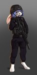 anthro armor blue_eyes blue_hair body_armor bulletproof_vest fur gun hair male ranged_weapon solo tactical_belt tactical_gear tactical_gloves tactical_pants weapon white_body white_fur rkdvanguard ciel_(florrus) lagomorph leporid mammal 1:2 absurd_res hi_res