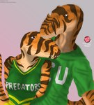 anthro breasts cheerleader cheerleader_outfit clothing duo female looking_at_another male male/female non-mammal_breasts romantic romantic_couple scu_gang simple_background teeth text topwear uniform kunitse anthrosaurs amber_(raphael) mark_(raphael) allosaurid allosaurus dinosaur prehistoric_species reptile scalie theropod url