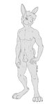 5_fingers abs animal_genitalia animal_penis anthro athletic athletic_anthro athletic_male balls claws crotch_tuft fingers fully_sheathed genitals hair hand_on_hip looking_aside male navel nipples pecs penis pose pubes realistic_anatomy sheath smile solo standing toe_claws tuft conditional_dnp nanashi-arts malik_(hare) hare lagomorph leporid mammal full-length_portrait monochrome pinup portrait sketch