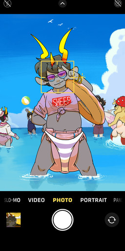 anthro aviators ball beach beach_ball camera_hud camera_view cellphone clothed clothing cloud diaper diaper_under_swimwear electronics fungus group horn inflatable jewelry male mushroom panties phone plushie pool_float sea shirt smartphone swimwear text tied_shirt topwear underwear water wearing_diaper doritomuncher ajj_(band) apple_inc. homestuck iphone ms_paint_adventures background_character moople_(moopleplush) zaptie_(cheetoeater) alien animate_inanimate bird_dog canid canine canis domestic_dog golden_retriever human humanoid hunting_dog hybrid living_plushie mammal retriever troll_(homestuck) absurd_res english_text hi_res watermark