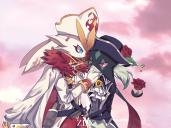 abstract_background ambiguous/ambiguous ambiguous_anthro ambiguous_gender anthro bicorne blue_eyes brooch cavalier_hat clothed clothing coat cupping_chin duo eye_contact featureless_crotch flintlock_pistol flower_trick gem hands_behind_back hat headgear headwear holstered_pistol intimate jabot looking_at_another pirate pokemon_move pupils red_eyes red_rose romantic romantic_couple ruby_(gem) size_difference slit_pupils smile standing topwear vest white_clothing white_coat white_topwear zdx nintendo pokemon fan_character cinderace felid feline generation_8_pokemon generation_9_pokemon lagomorph mammal meowscarada pokemon_(species) 2025 hi_res portrait three-quarter_portrait