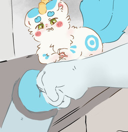 ambiguous_gender anal anal_fingering blue_body blue_fur clenched_teeth curious duo feral fingering fluffy fluffy_tail fur green_eyes horn lying non-euclidean_sex pawpads paws penetrable_sex_toy red_cheeks round_ears sex sex_toy simple_coloring sitting tail teeth white_body white_fur izih asian_mythology fabulous_beasts fenz_(studio) mythology tianlu_(fabulous_beasts) human mammal mythological_creature pixiu colored comic hi_res