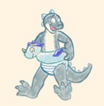 anthro clothed clothing diaper happy inflatable looking_at_viewer male pattern_diaper pool_toy pull-ups_(diaper) solo swim_ring swim_ring_with_face wearing_diaper wearing_swim_ring myoti mythology skipper(zoran) animate_inanimate dinosaur dragon living_inflatable mythological_creature mythological_scalie prehistoric_species reptile scalie theropod tyrannosaurid tyrannosauroid tyrannosaurus tyrannosaurus_rex absurd_res hi_res