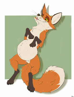 belly big_belly bloated claws feral fur half-closed_eyes lying male narrowed_eyes nude on_back overweight overweight_feral overweight_male paws slightly_chubby slightly_chubby_feral slightly_chubby_male solo tail tongue tongue_out whiskers jimfoxx the_wild_robot fink_(the_wild_robot) canid canine fox mammal 2025 hi_res signature