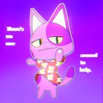 chromatic_aberration clothing dancing flower fur gradient_background male paws plant purple_background purple_body purple_fur red_clothing red_shirt red_topwear shirt simple_background smile text topwear yellow_eyes pootato animal_crossing nintendo no_one's_around_to_help vhs bob_(animal_crossing) domestic_cat felid feline felis mammal 1:1 artist_name english_text hi_res