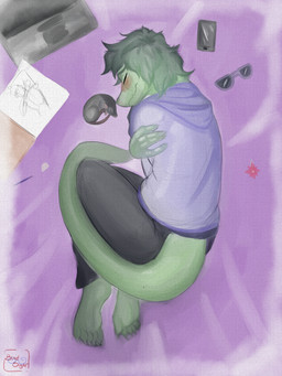 5_toes anthro barefoot bedding blush bodily_fluids cellphone claws clothing detailed_background duo electronics eyes_closed eyewear feet female feral finger_claws fingers green_body green_hair green_scales hair hoodie long_tail phone scales short_hair smartphone smile snout sunglasses tail tears text toe_claws toes topwear taiarts cavemanon_studios i_wani_hug_that_gator guts_(iwhtg) olivia_halford baryonyx dinosaur mammal murid murine prehistoric_species rat reptile rodent scalie spinosaurid theropod 2024 3:4 absurd_res artist_name digital_drawing_(artwork) digital_media_(artwork) hi_res watermark