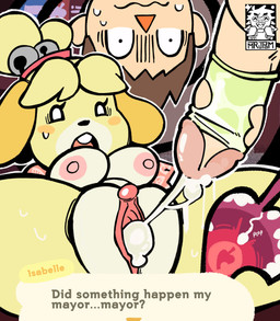 accidental_impregnation anthro areola black_eyes black_nose blush blush_stickers bodily_fluids breasts broken_condom brown_hair clitoris condom cum cum_in_vagina cum_inside dialogue duo eyelashes female floppy_ears fur genital_fluids genitals hair impregnation leaking_cum lop_ears male male/female nipples nude open_mouth penis pink_areola pink_nipples pink_vulva sexual_barrier_device spread_legs spreading tan_body tan_skin text text_box unwanted_cum_inside vulva white_body white_fur wide_eyed yellow_body yellow_fur mrjpam18 animal_crossing nintendo isabelle_(animal_crossing) villager_(animal_crossing) canid canine canis domestic_dog human mammal shih_tzu toy_dog absurd_res hi_res
