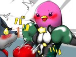 anthro beak blush boxing boxing_gloves breasts cleavage clothed clothing duo feathers female fur grey_body grey_fur handwear male male/female motion_lines pink_body pink_feathers sport text moroq animal_boxing bruce_(animal_boxing) pola_(animal_boxing) avian bird penguin 4:3 japanese_text translation_request