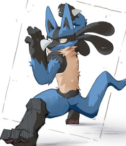 3_toes 4_fingers action_pose anthro biped black_body black_fur blue_body blue_fur claws digitigrade dot_pupils feet finger_claws fingers fur hand_spike male mouth_closed multicolored_body multicolored_fur nude nude_anthro nude_male pawpads pink_pawpads pose side_view simple_background snout solo spikes spikes_(anatomy) tail tan_body tan_fur text toes white_background white_claws white_sclera kuromonsart nintendo pokemon generation_4_pokemon lucario pokemon_(species) 2026 absurd_res artist_name colored dated digital_drawing_(artwork) digital_media_(artwork) english_text full-length_portrait hatching_(art) hi_res portrait shaded