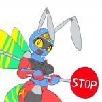 :d :| anthro bouncing_breasts breast_jiggle breasts d: female insect_wings jiggling machine non-mammal_breasts open_mouth red_eyes simple_background smile solo stop_sign text white_background wings yellow_sclera elpatrixf daytona_hornet daytona_usa sega hornet_hornet_(elpatrixf) arthropod hornet hymenopteran insect robot vespid wasp 2015 2d_animation animated colorful_theme digital_media_(artwork) english_text frame_by_frame short_playtime