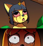 animal_crossing ankha_(animal_crossing) anthro asphyxiation big_eyes black_eyes blank_stare bloodshot_eyes bodily_fluids bound breasts canid canine canis chestnut_mouth cleavage clothed clothing collar corpse crying cuff_(restraint) dead_eyes death digital_media_(artwork) domestic_cat domestic_dog e254e egyptian erotic_asphyxiation execution executioner eye_roll eyeshadow felid feline felis female forest fur gallows glistening_eyelids guilty hair hands_behind_back hanged hi_res humiliation isabelle_(animal_crossing) jewelry killing makeup mammal mind_break nintendo noose nude on_display open_mouth ornament plant public public_execution public_exposure public_humiliation public_nudity pupils restraints rope sad saliva shackles short_snout small_mouth snot solo sunset suspended_in_midair tears tongue tree violence why yellow_body yellow_fur