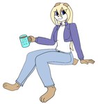 anthro blonde_hair blue_eyes clothed clothing coffee_mug female hair scut_tail short_tail simple_background solo tail white_background dagurmawth book_of_lust caroline_waters lagomorph leporid mammal rabbit