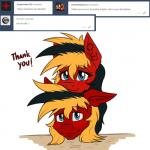 black_hair blonde_hair blue_eyes blush duo female feral fur hair male red_body red_fur text user_avatar twotail813 hasbro my_little_pony tumblr fan_character gear_(mlp) twotail_(mlp) equid equine horse mammal pony 1:1 english_text