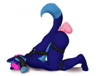 anal anal_penetration anthro anthro_penetrated arms_tied ass_up blue_body blue_fur bound dildo dildo_in_ass dildo_insertion fur hair harness male male_anthro male_penetrated muzzle_(object) muzzled nude nude_anthro nude_male object_in_ass penetration pink_hair sex_toy sex_toy_in_ass sex_toy_insertion side_view simple_background solo white_background mintyderg canid canine canis mammal wolf 2015