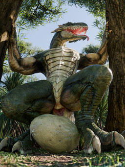 after_oviposition animal_genitalia anthro biceps bodily_fluids claws cloaca cloaca_juice egg egg_from_cloaca fangs female genital_fluids genitals green_body green_scales looking_at_viewer muscular muscular_female nude open_mouth outside oviposition plant scales sky solo teeth thick_thighs tongue tongue_out tree kvaseus quake_champions sorlag lizard reptile scalie 2026 3:4 3d_(artwork) blender_(artwork) blender_cycles_(artwork) digital_media_(artwork) female_(lore)